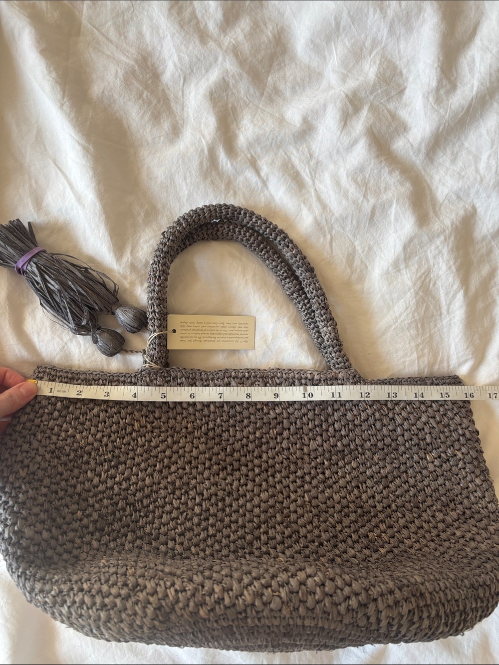 NWT Mar Y Sol Half Moon Raffia Tote Bag, Gray - Picture 6 of 7